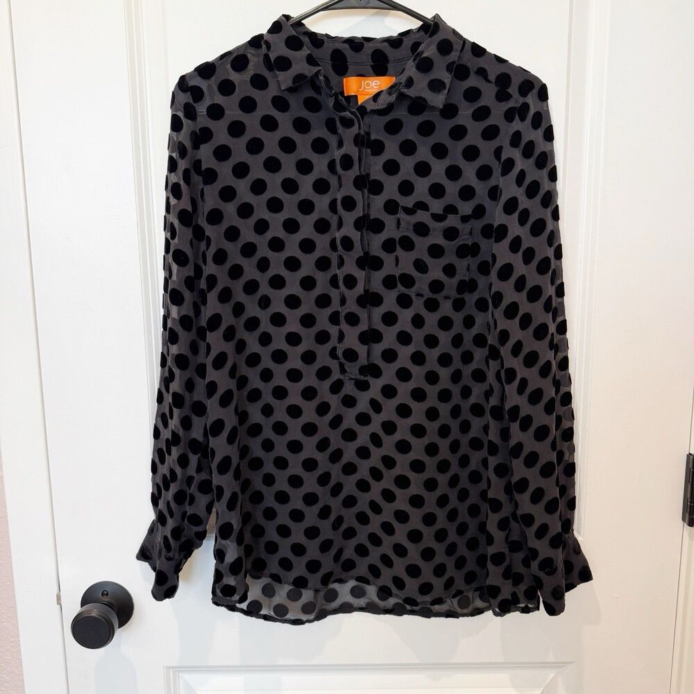 Joe Fresh Womens Velvet Burnout Polka‎ Dot Top Size Medium Office Professional